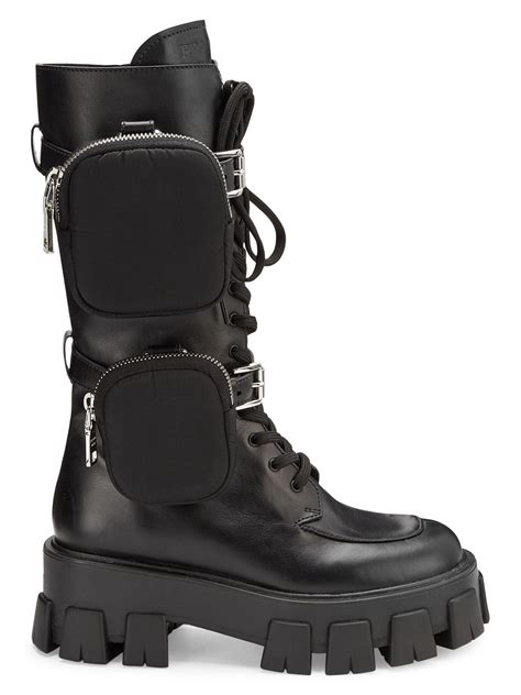 prada boots black tall|Prada black chunky combat boots.